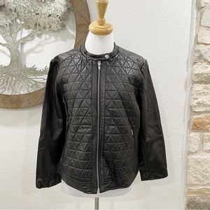 Mason & Cooper Quilted Leather Moto Jacket Dark Chocolate Brown
